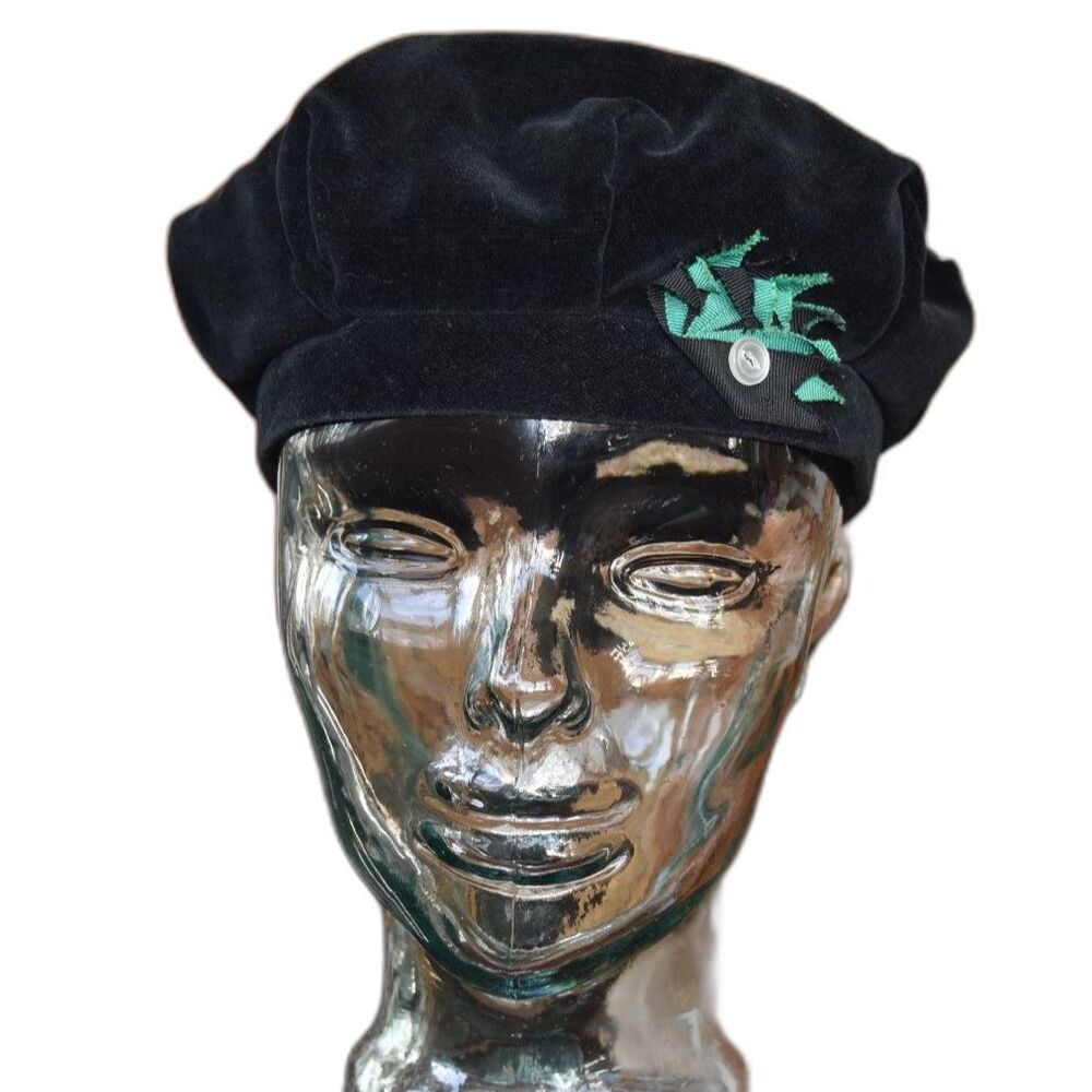 Vintage 50s 60s Black Velvet Tam Hat XS Small Cocktail Church Cap